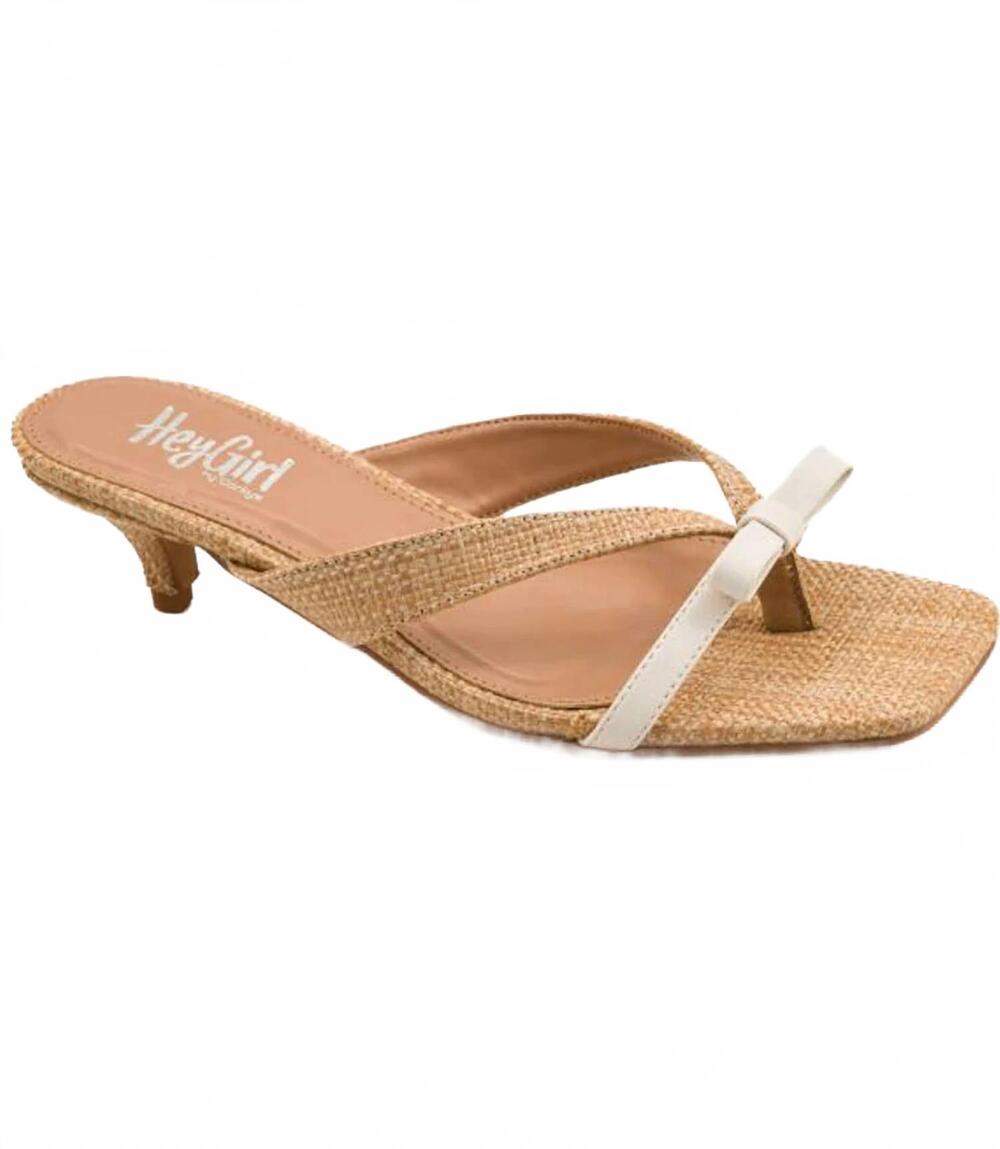 NEW CORKYS FOOTWEAR women's dainty heels in raffia/ivory combo